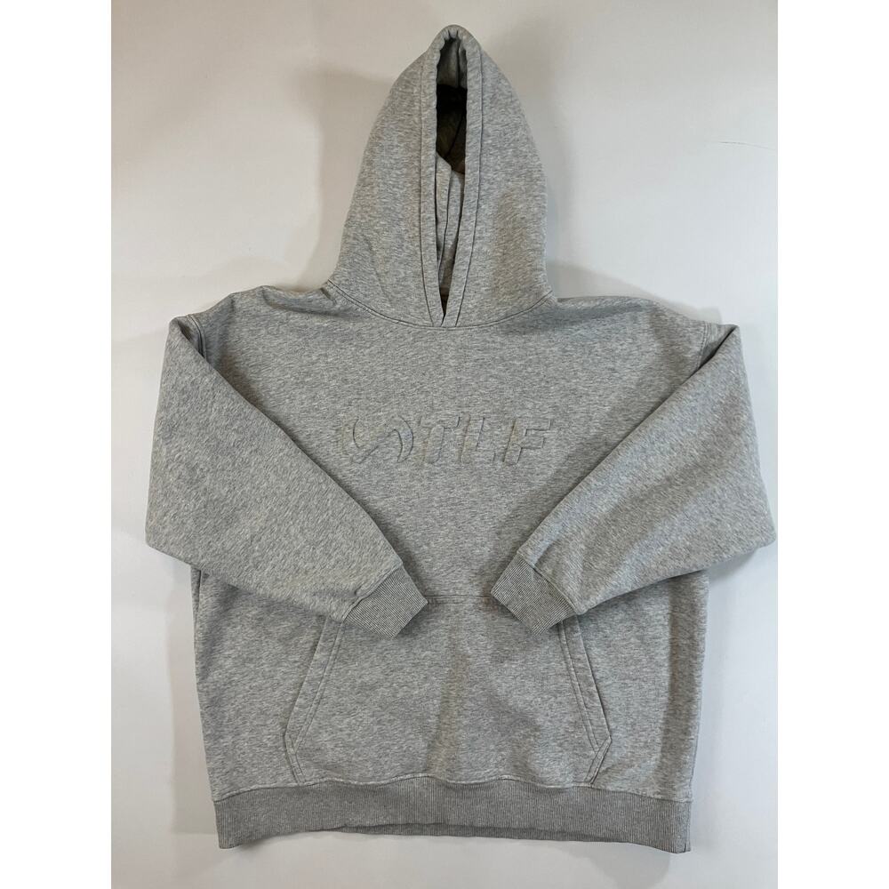 TLF Cosmic Oversized Hoodie S/M Gray 3D Embossed Logo Fleece Gym Streetwear
